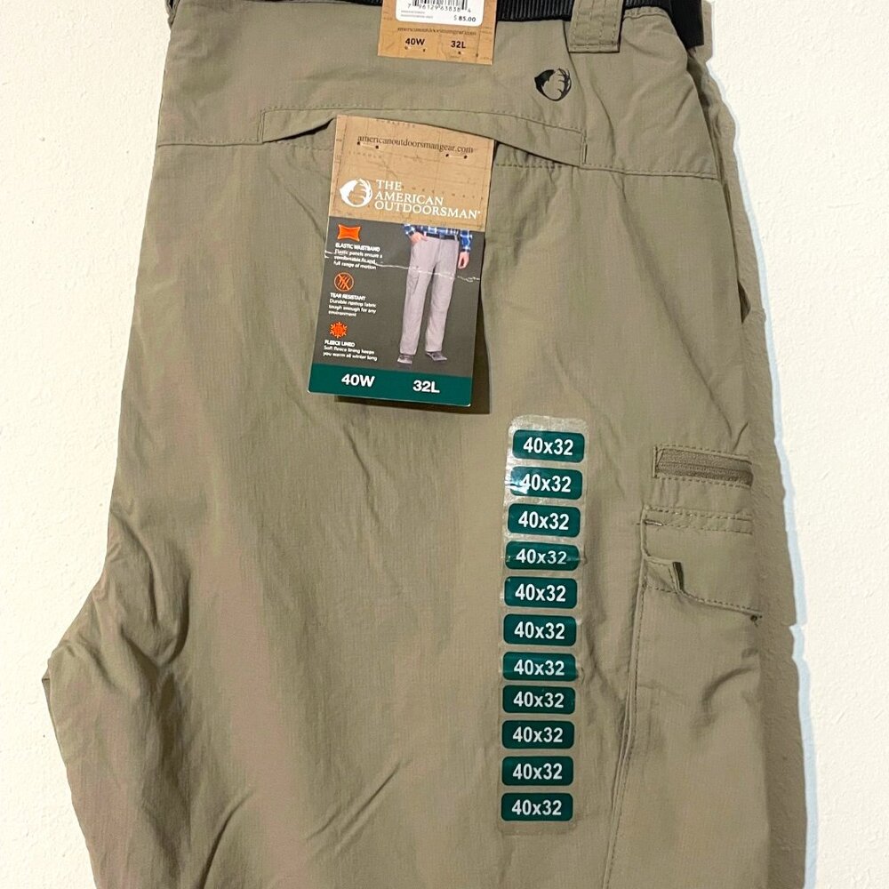 The American Outdoorsman Casual Fleece Lined Pants, 6 Pockets, Clay/Blk, 40x32